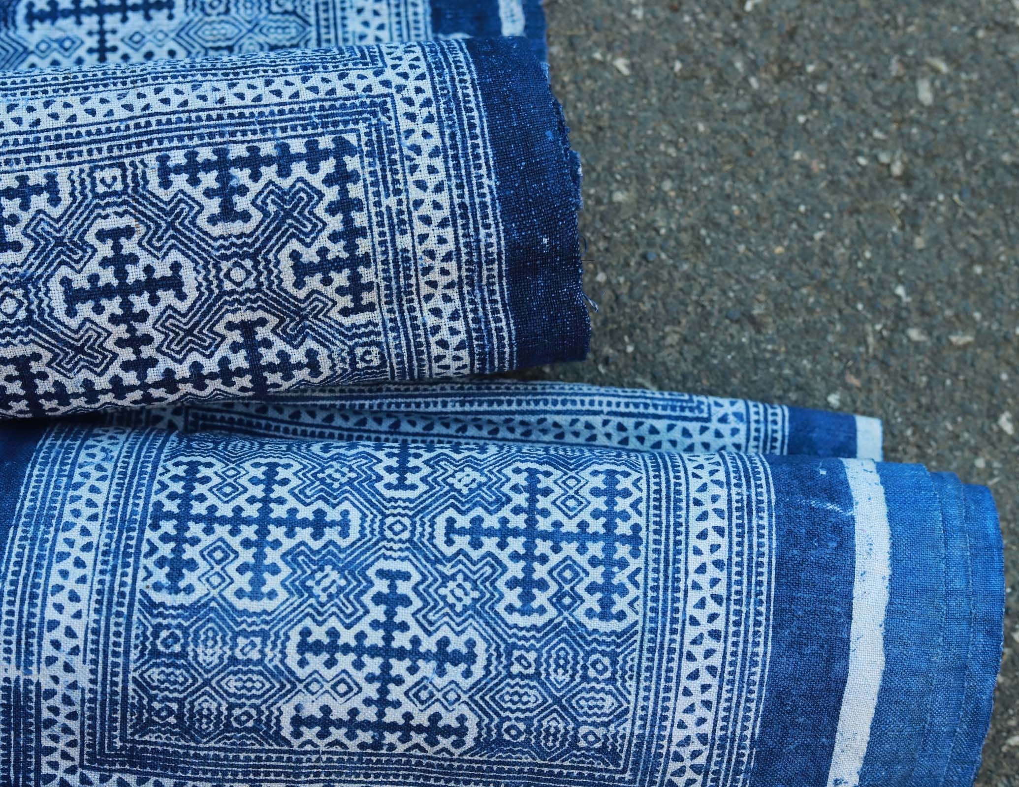 Traditional Chinese Batik Vintage Linen Fabric By the Yard