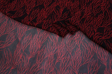 HONGSHANHU - 8 Momme Red Coral Printed Black Silk Georgette Fabric - 138cm wide by the Yard