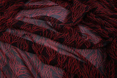 HONGSHANHU - 8 Momme Red Coral Printed Black Silk Georgette Fabric - 138cm wide by the Yard