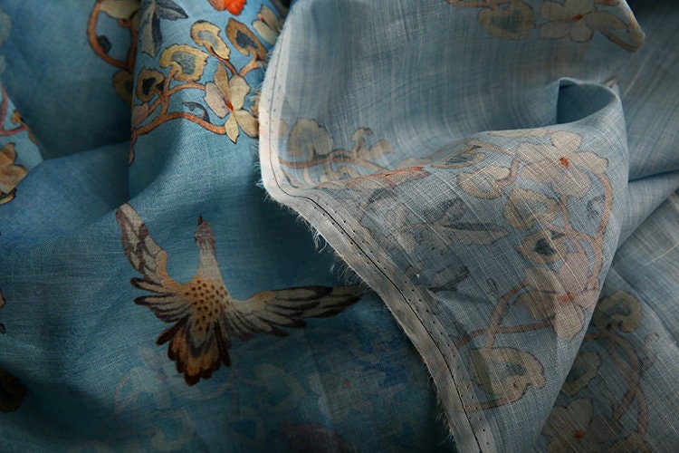 TUTENG - Floral Printed Ramie fabric by the Yard