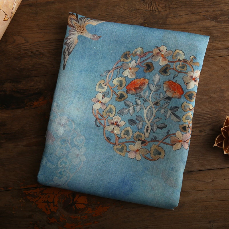 TUTENG - Floral Printed Ramie fabric by the Yard