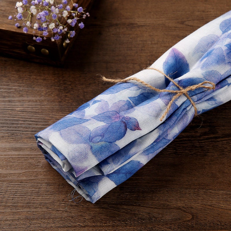 LANYOU Beautiful Indigo Leaves Printed Ramie fabric By the Yard