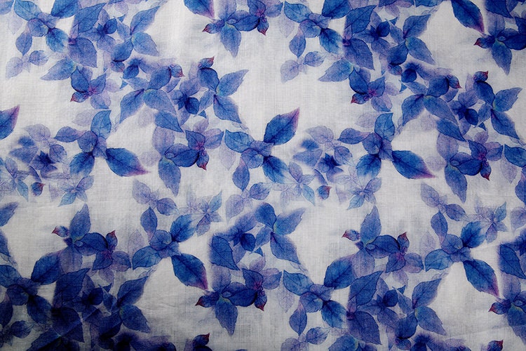 LANYOU Beautiful Indigo Leaves Printed Ramie fabric By the Yard