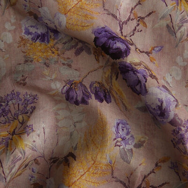 ZIWEI Purple Roses Floral Printed Ramie Fabric By the Yard