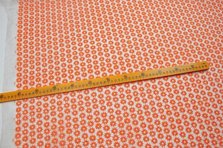 Orange Flower Embroidered Silk Organza Fabric/42.5”/108cm/for Bridal Wedding dress/Long Skirts/Shirt/Dresses/Evening Dresses-By the Yard