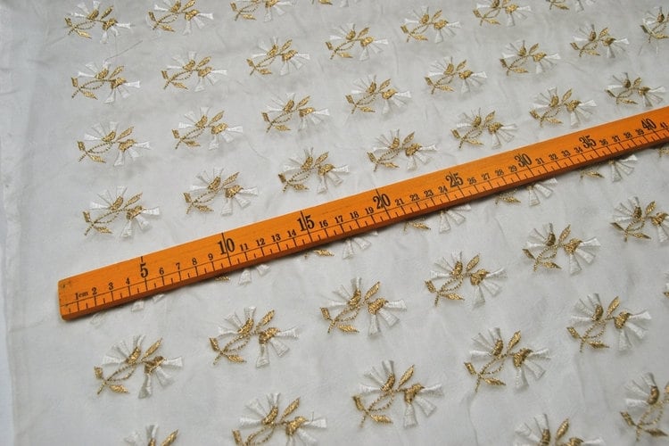 Beautiful flower Embroidered Silk Organza Fabric-By the Yard