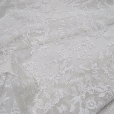 XIAOSUI - White Embroidered Silk Organza Fabric - 130cm wide by the Yard