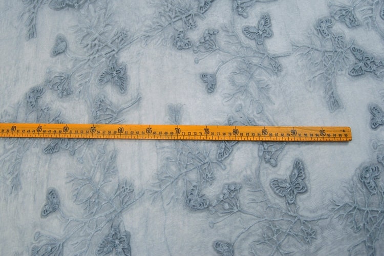 Plants Dyed Crinkled Silk Georgette Fabric/Butterfly Embroidery silk fabric by the Yard