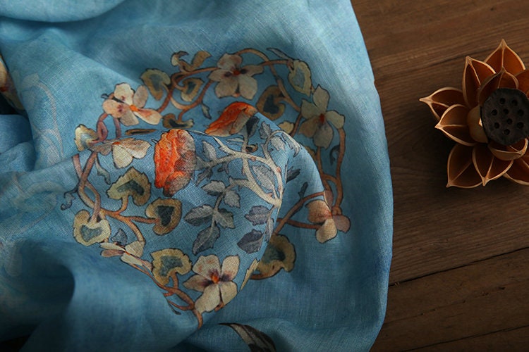 TUTENG - Floral Printed Ramie fabric by the Yard