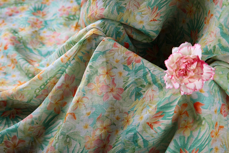 XIAYI Summer Night Floral Print Ramie fabric by the yard