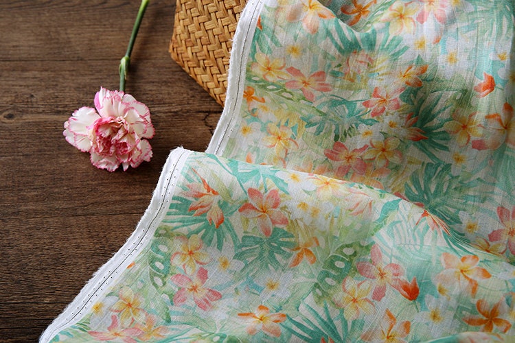 XIAYI Summer Night Floral Print Ramie fabric by the yard