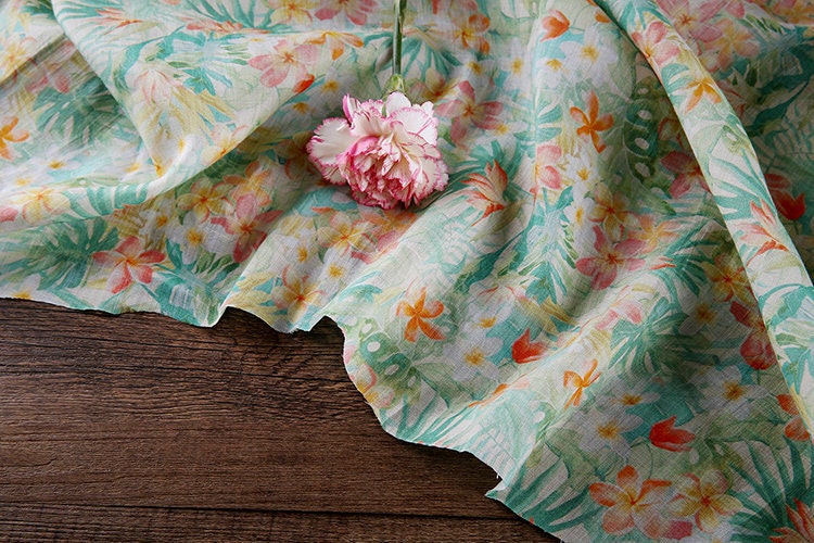 XIAYI Summer Night Floral Print Ramie fabric by the yard