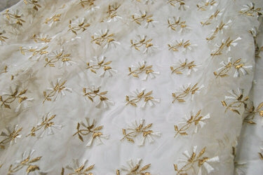Beautiful flower Embroidered Silk Organza Fabric-By the Yard