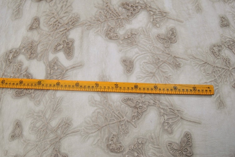 Plants Dyed Crinkled Silk Georgette Fabric/Butterfly Embroidery silk fabric by the Yard