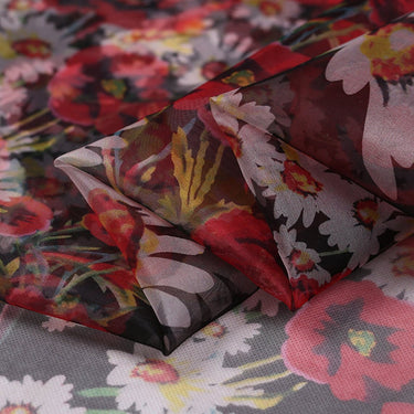 XIANGYANG - 6 momme Floral Print Silk Organza Fabric - 138cm wide by the Yard