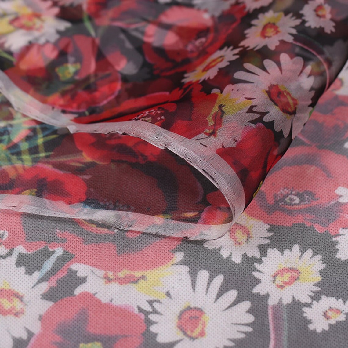 XIANGYANG - 6 momme Floral Print Silk Organza Fabric - 138cm wide by the Yard