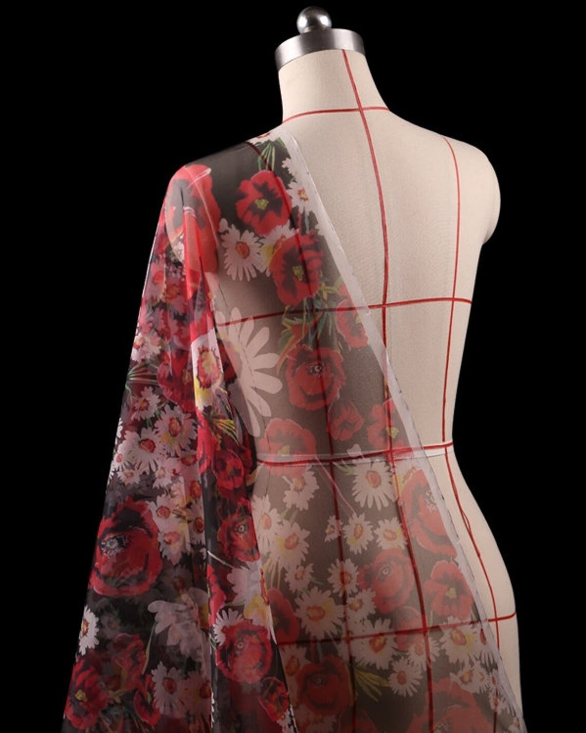 XIANGYANG - 6 momme Floral Print Silk Organza Fabric - 138cm wide by the Yard