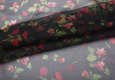 HMEIGUI - 6 momme Floral Print Silk Organza Fabric - 114cm wide by the Yard