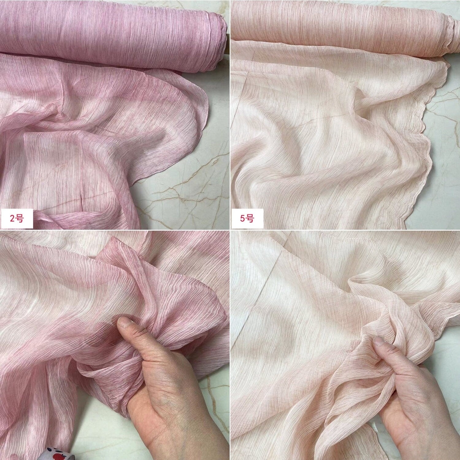 6 momme Nature Plant-Dye Chrinkled Silk Georgette Fabric - 130cm wide by the Yard