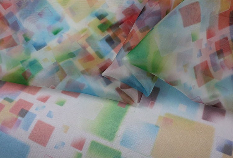 WUCAIGE - 6 momme Colorful Plaid Print Silk Organza Fabric - 138cm wide by the Yard