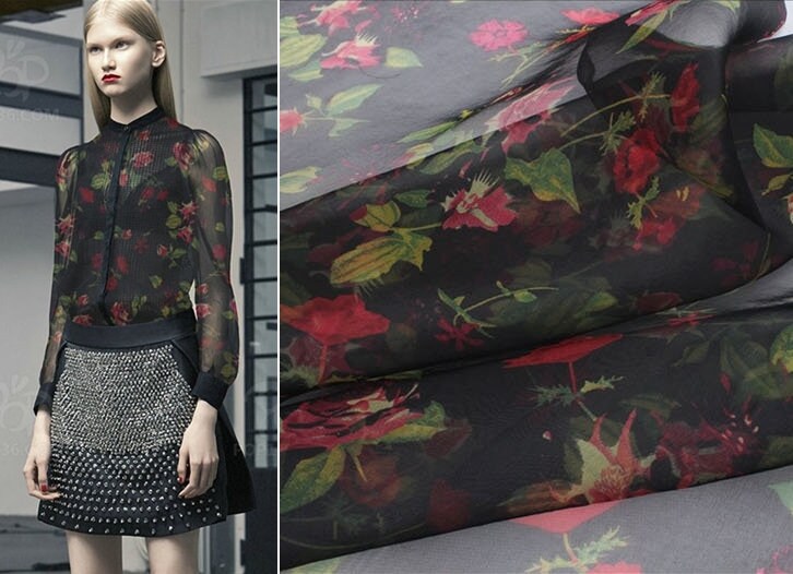 HMEIGUI - 6 momme Floral Print Silk Organza Fabric - 114cm wide by the Yard