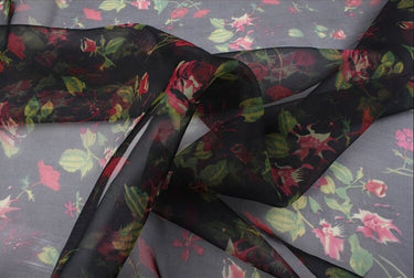 HMEIGUI - 6 momme Floral Print Silk Organza Fabric - 114cm wide by the Yard