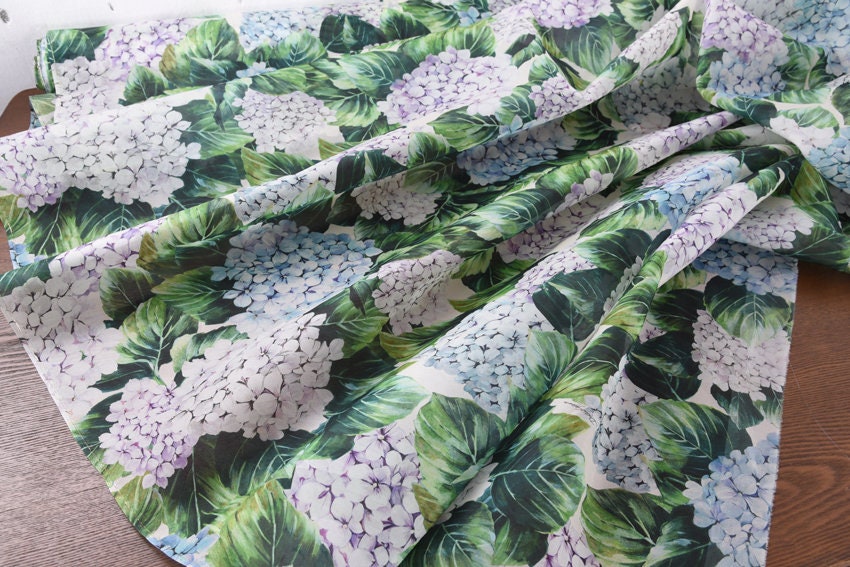 XIUQIU - Hydrangea print Silk Organza Satin 140cm Fabric-By the Yard