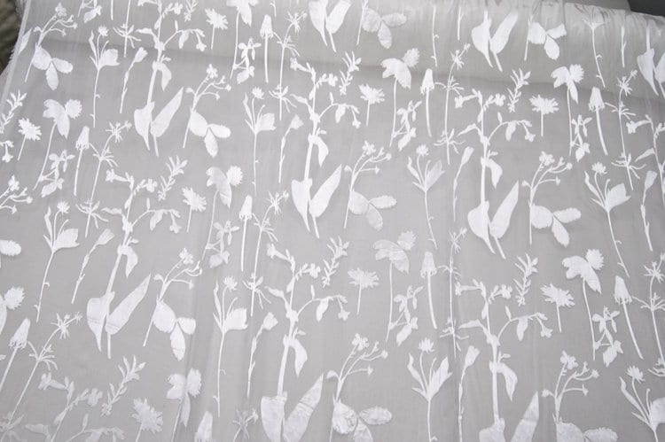 BAIZHIYE - White Flowers Sheer Burnout Silk Devore Satin Fabric - 138cm wide by the Yard