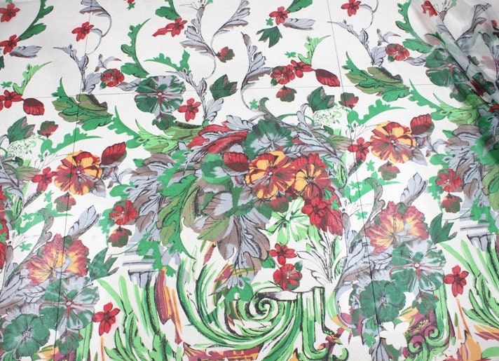 PINGOU - 6 momme Floral Print Silk Organza Fabric - 140cm wide by the Yard