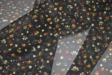 Black Silk Organza Floral Print Fabric By the Yard