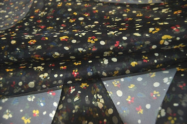 Black Silk Organza Floral Print Fabric By the Yard