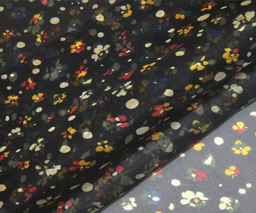 Black Silk Organza Floral Print Fabric By the Yard