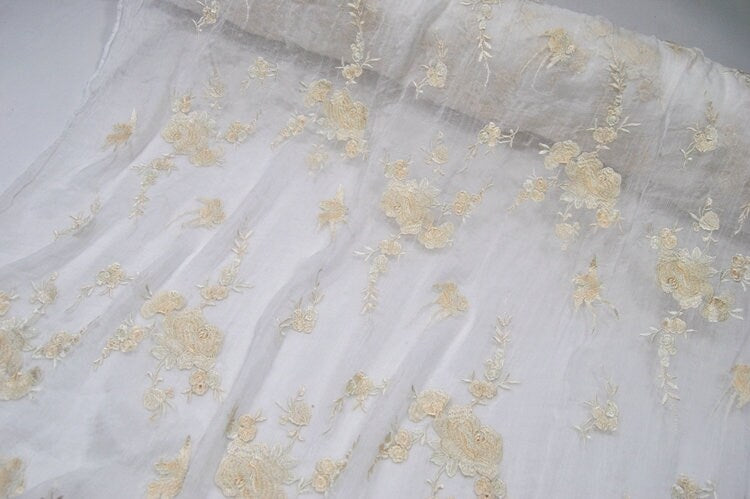 SUYABAI - Embroidered Crinkled Silk Georgette Fabric - 135cm wide by the Yard