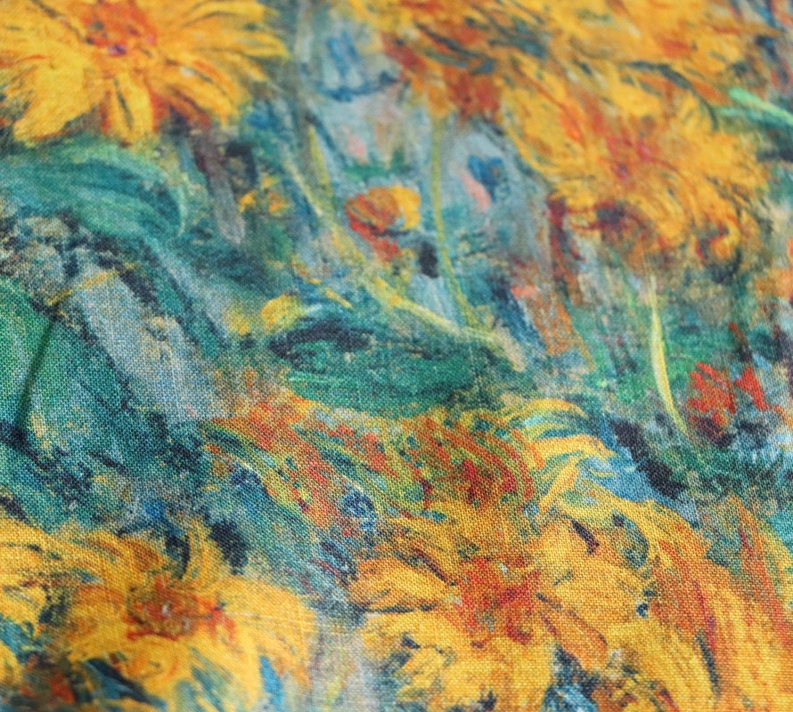 HUAYUANZHIJU - Wild Chrysanthemum Print Ramie Fabric-By the Yard