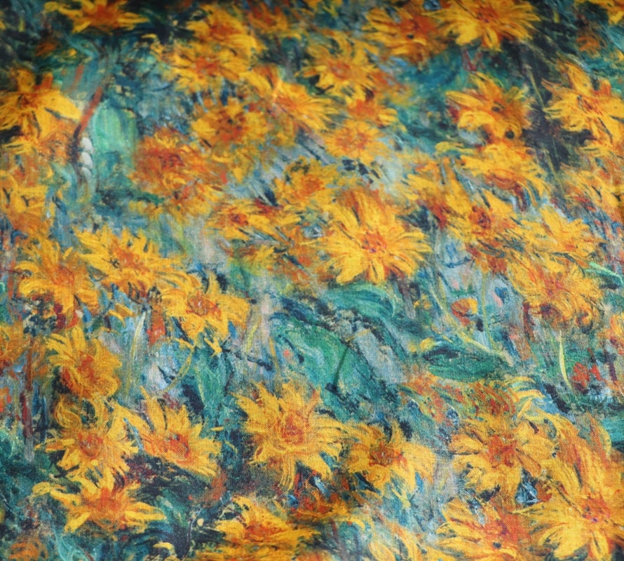 HUAYUANZHIJU - Wild Chrysanthemum Print Ramie Fabric-By the Yard