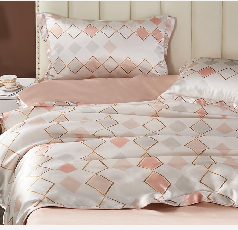 ANNA CHECKS  - 16 Momme 100% Silk Bedding 4pcs Suite