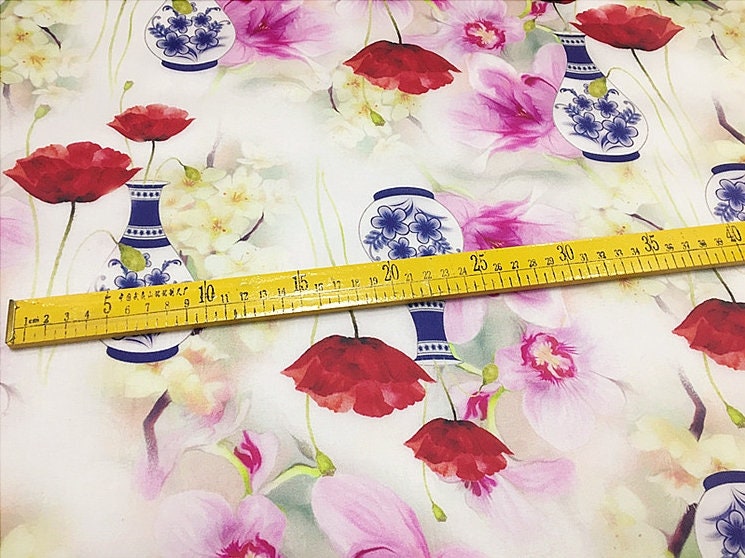 Silk Organza Satin Floral Print Fabric By the Yard