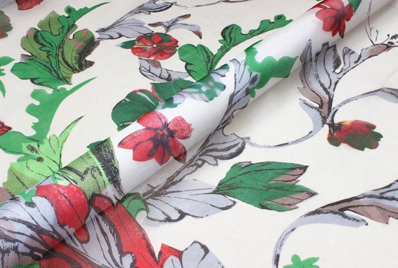 PINGOU - 6 momme Floral Print Silk Organza Fabric - 140cm wide by the Yard