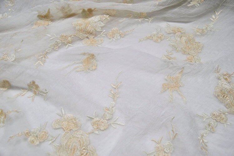 SUYABAI - Embroidered Crinkled Silk Georgette Fabric - 135cm wide by the Yard