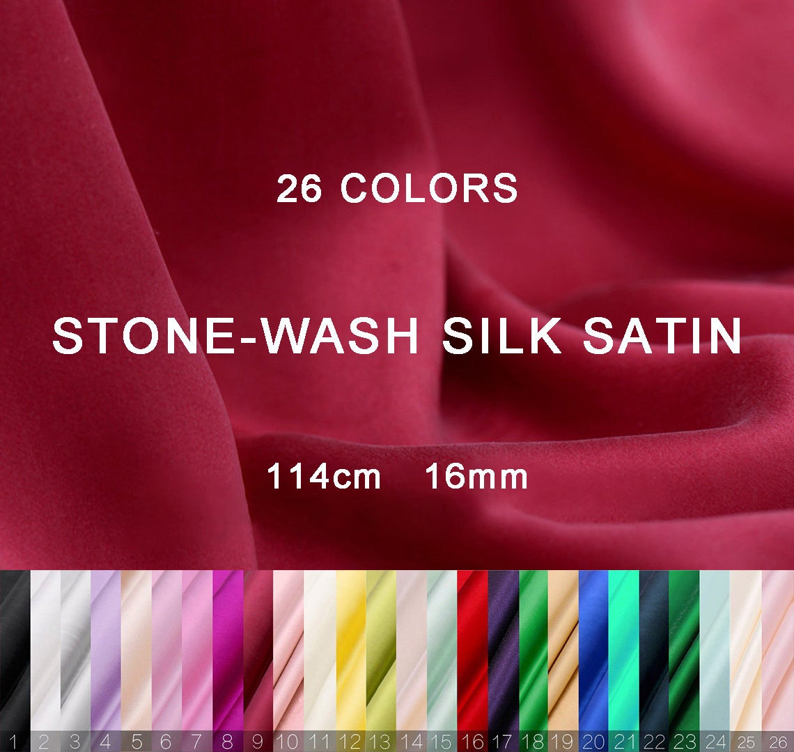 Stone-Wash Pure Silk Satin 24 Colors Fabric By the Yard