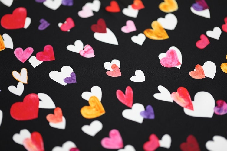CAIXING - 12 momme Colorful Heart Print Silk Crepe de Chine Fabric - 135cm wide by the Yard