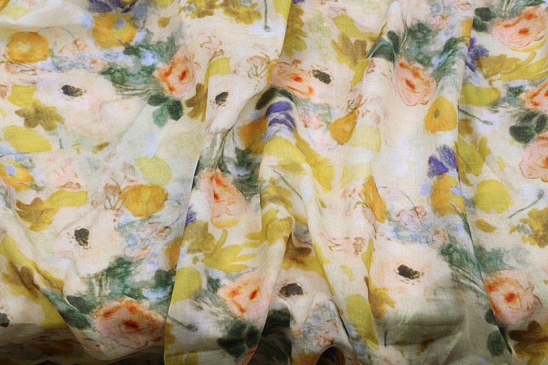 Sweet Dreams Vintage Style Floral Printed Ramie fabric for Summer Dresses By the Yard