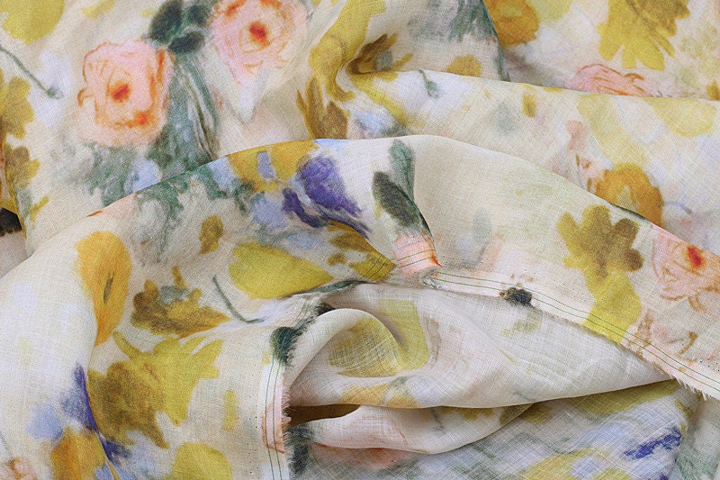 Sweet Dreams Vintage Style Floral Printed Ramie fabric for Summer Dresses By the Yard