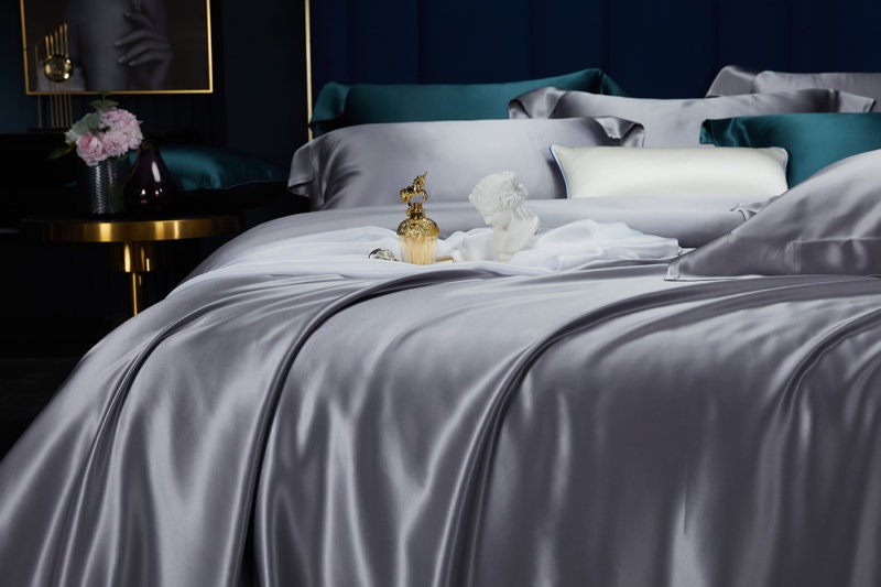 BLUISH GRAY - 30 Momme Silk Duvet Cover