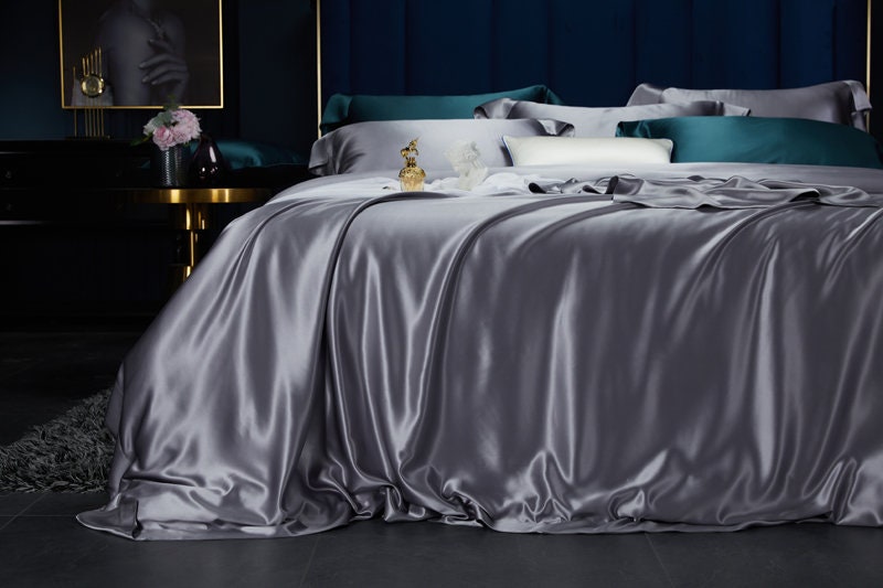 BLUISH GRAY - 30 Momme Silk Duvet Cover
