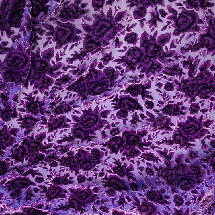 XIAOMD - Green Flowers Sheer Burnout Silk Velvet Fabric - 114cm wide by the Yard