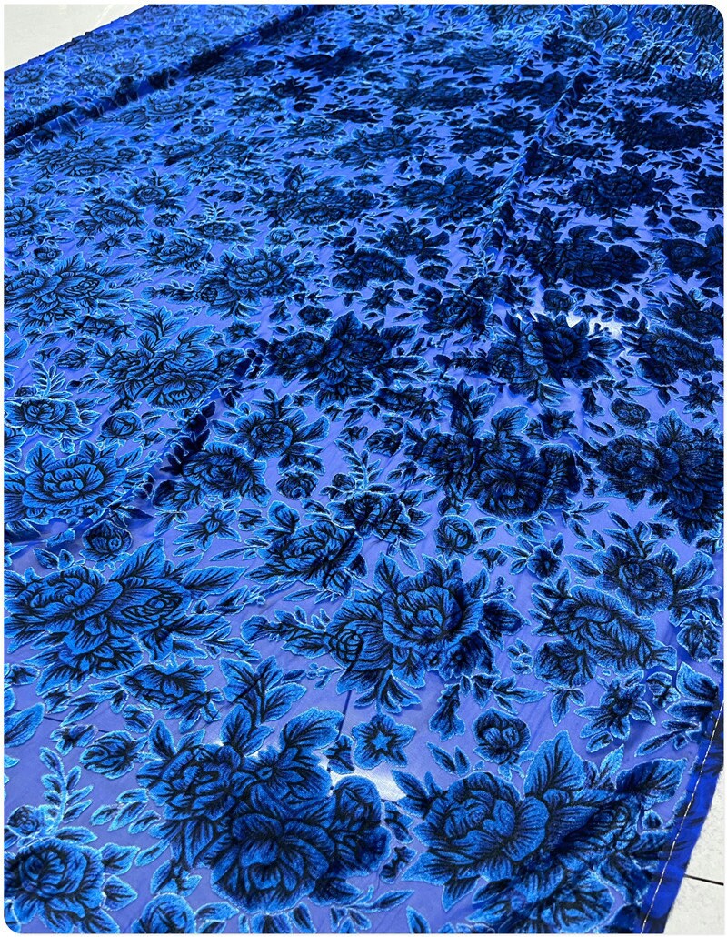 XIAOMD - Green Flowers Sheer Burnout Silk Velvet Fabric - 114cm wide by the Yard