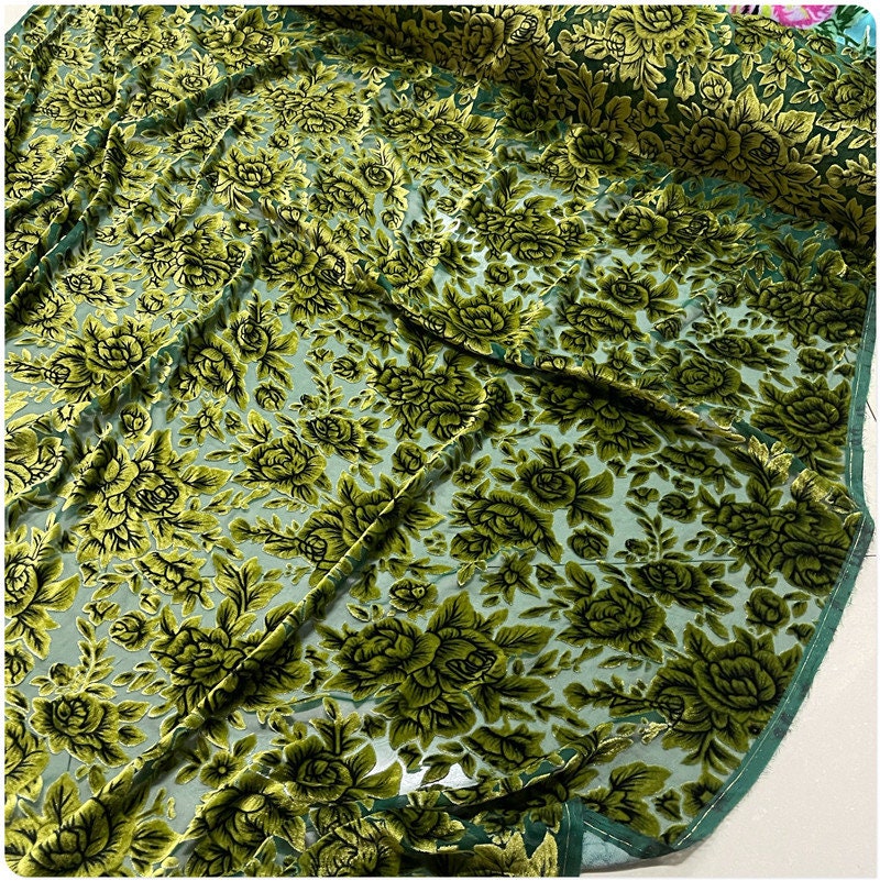DILAN - Blue Peony Sheer Burnout Silk Velvet Fabric - 114cm wide by the Yard