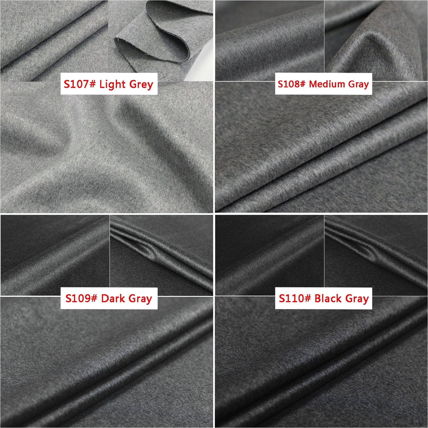 40 Colors - Double Faced Cashmere Wool Fabric - 150cm wide by the Yard