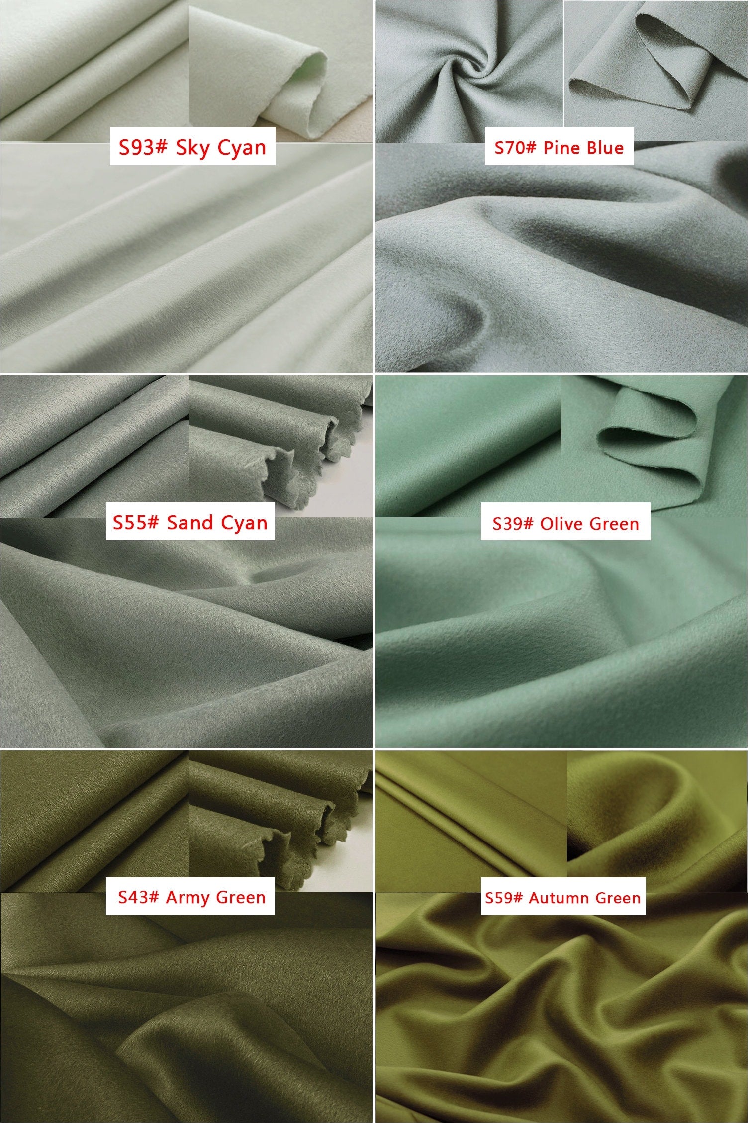 40 Colors - Double Faced Cashmere Wool Fabric - 150cm wide by the Yard